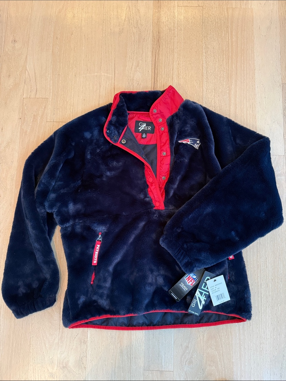Patriots Plush Navy Pullover Jacket with Red Trim